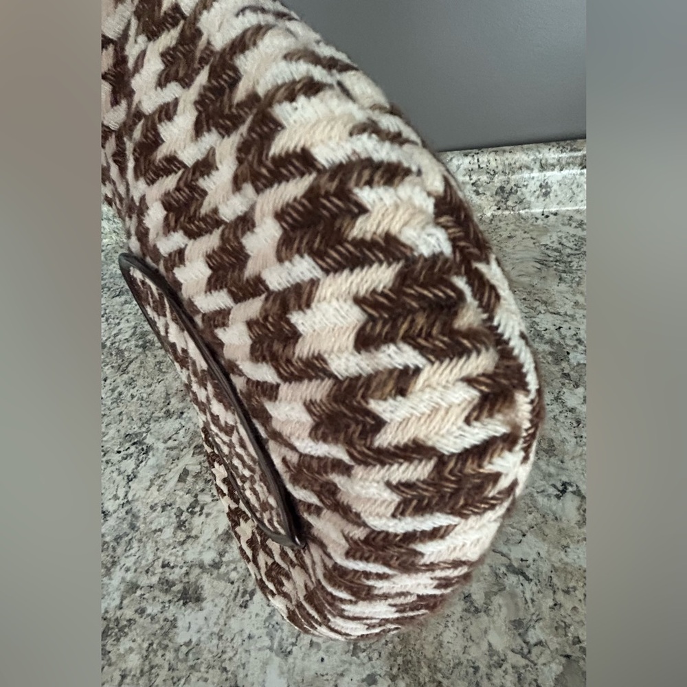 Vintage Houndstooth Fashion Express Brown Cream Satchel Bag Purse Heart Pocket - Picture 11 of 14